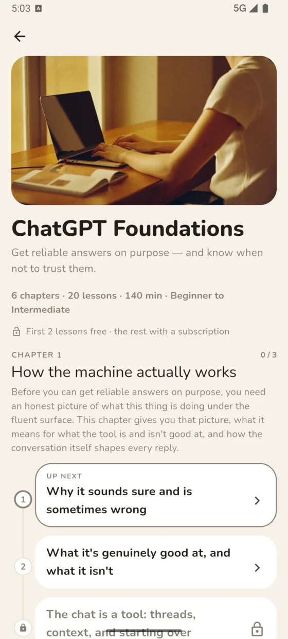 Course chapters and lesson steps